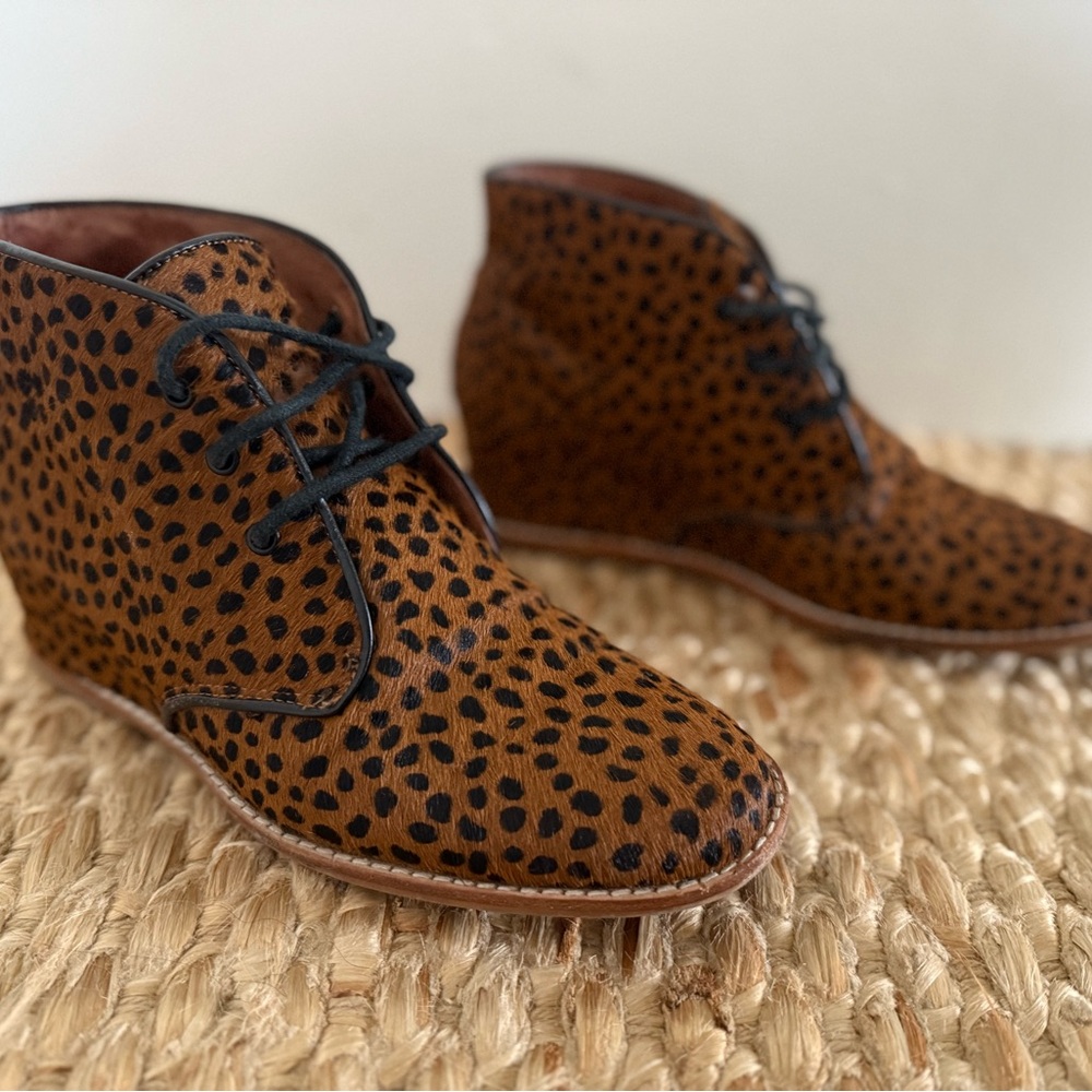 Leopard Print Ankle Wedge Boots